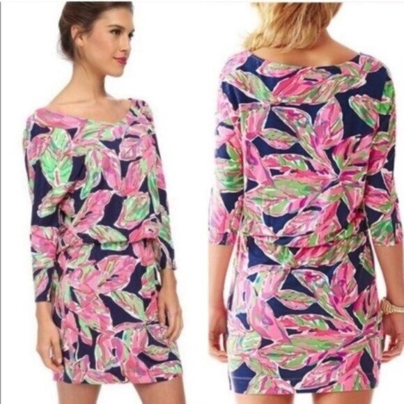 Lilly Pulitzer Cara Dolman Mini Dress Pink Blue - Picture 1 of 6